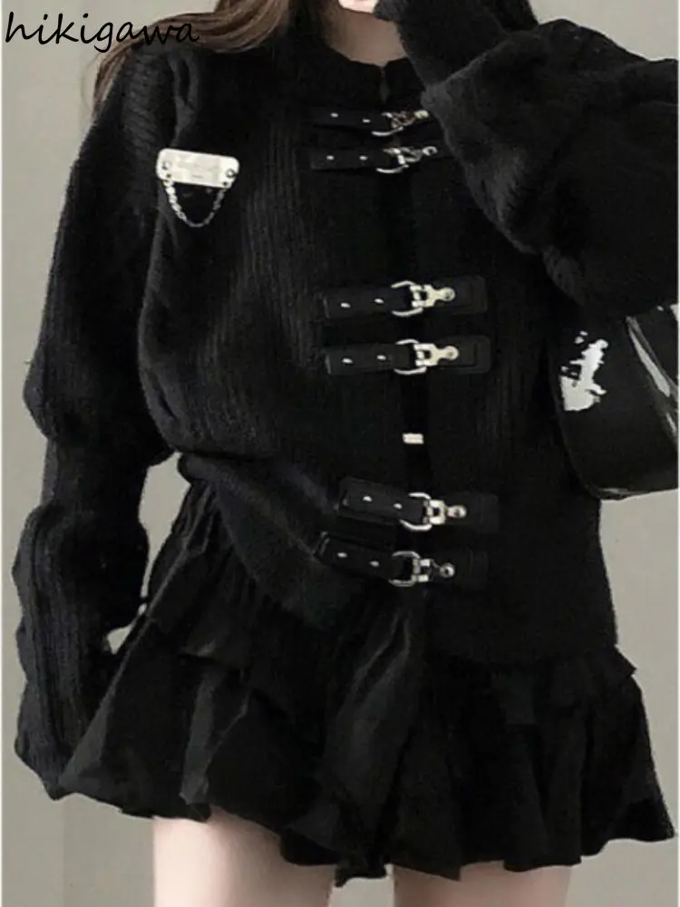 Ensembles de jupes tricotées pour femmes, cardigan coréen, vestes côtelées, pull et manteau, vêtements de sucirculation, mode Y2K, 2023