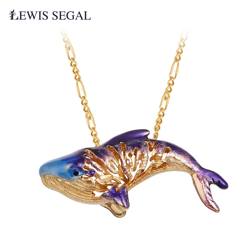 

LEWIS SEGAL Fancy Hollowed out whale-shape Pendant Necklaces Y2K Style 18K Gold Hand-painted Enamel Fine Jewelry Women Girls