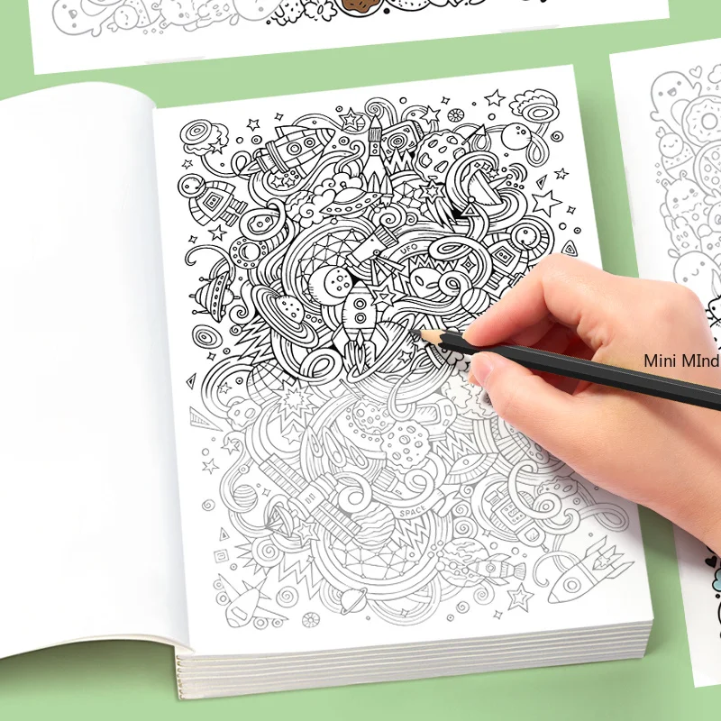 Portable Multi Theme Adult Decompression Coloring Book, Space Graffiti/mandala/flowers/desserts/plants and Other Themes, A5 Size