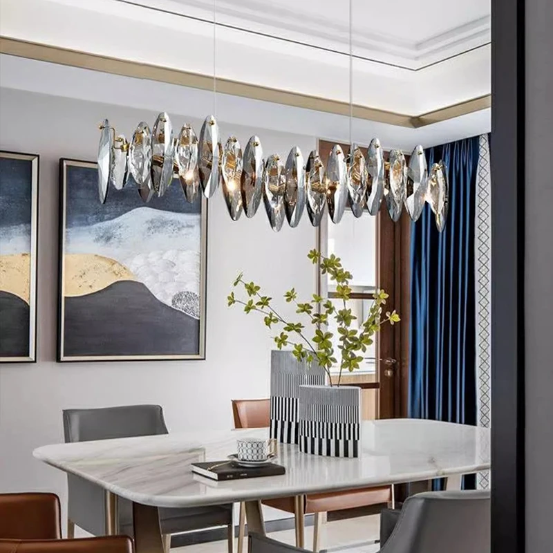 AiPaiTe تخصيص عكس الضوء الحديثة الثريا قلادة ضوء السقف حلقة مستطيلة كريستال قطاع والأجهزة لغرفة المعيشة