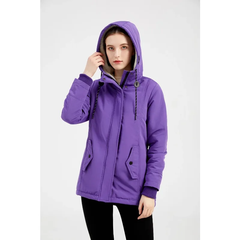 

2024 Women's Parker Coat Lamb Fleece Thick Quilted Parka Casual Connection Hooded Jacket