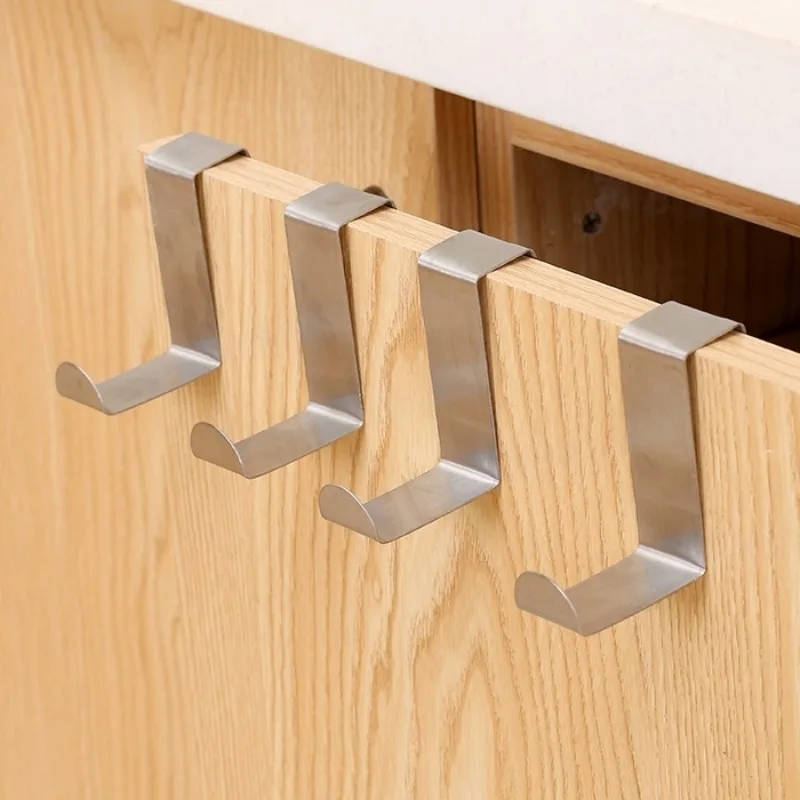 

2-4Pcs Drawer Hook Stainless Steel Reversible Over Door Cabinet Cupboard Door Towel Hanger Holder Hook Rack for Office Kitchen