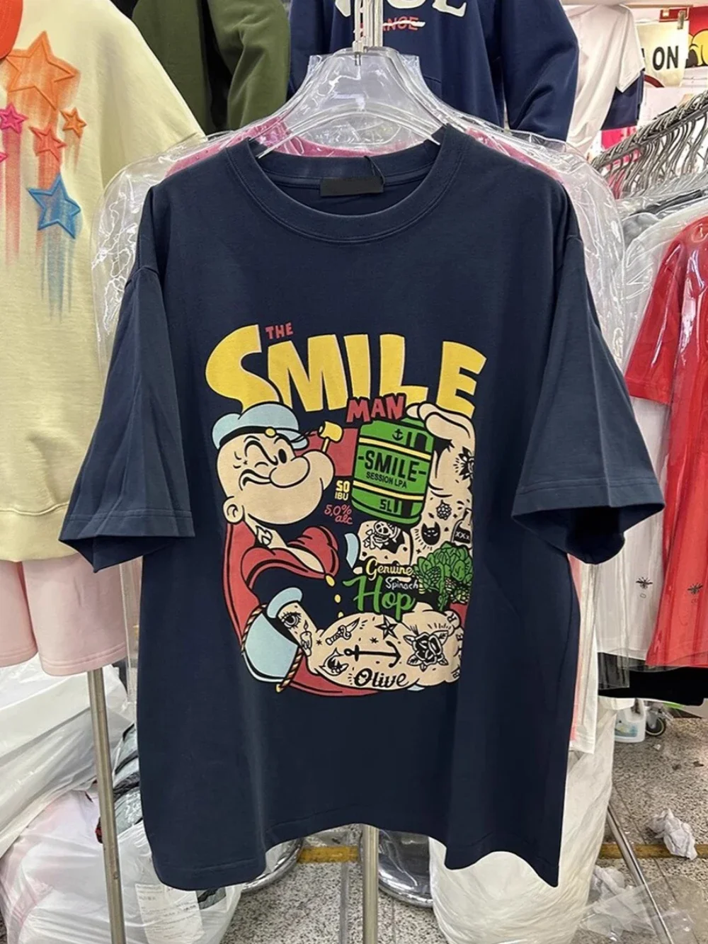 

2025 New Hot Korean 2025 Summer New Po Peye Crew Neck T-shirt Loose Versatile Cotton Top Unisex Harajuku Casual Nightdresses