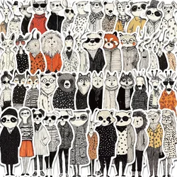50PCS Retro Fashion Animal Clip Art Stickers Cartoon Landscape Gift Luggage Art Picture Cafe Laptop Skateboard Adhesive Stickers