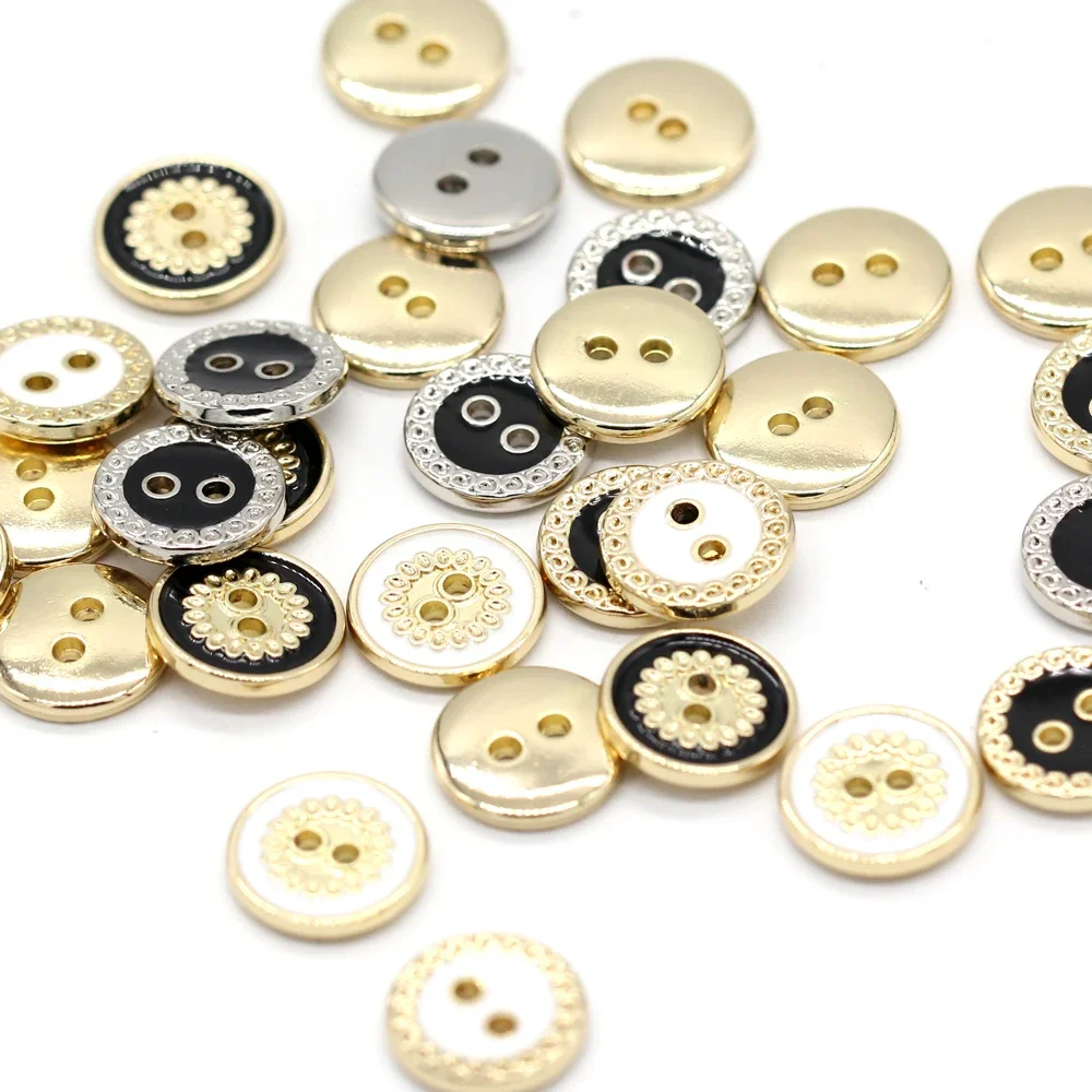 HENGC 11mm 2 Holes Mini Gold Metal Buttons for Clothing Fashion Children Shirt Dress Blouse Carigan Uniform Sewing Accessories