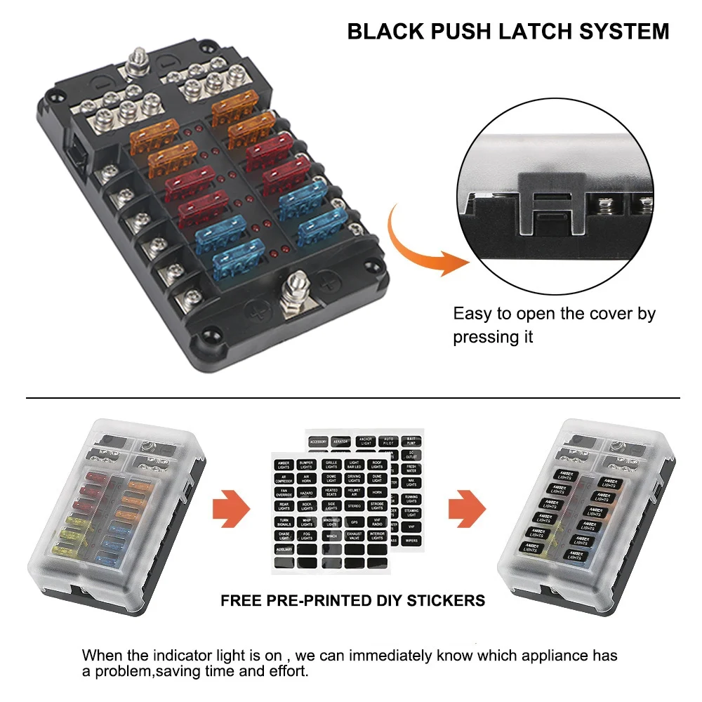 12 Ways Panel 12V 32V 100A Fuse Blade Box Holder Indicator Light Relay Protection Accessories For Boat Car Marine Truck