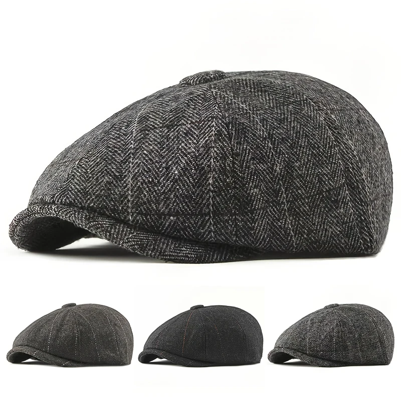 Retro Newsboy Caps Men British Painters Hats Spring Autumn Berets Herringbone grid with red line Flat Cap Hip Hop Berets