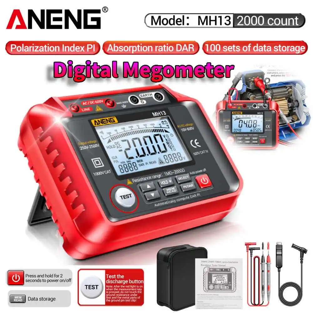 ANENG MH13 Ohm Tester Digital Megometer Multimeter Meters Insulation Earth High Voltage Resistance Meter Tester Megohmmeter Tool