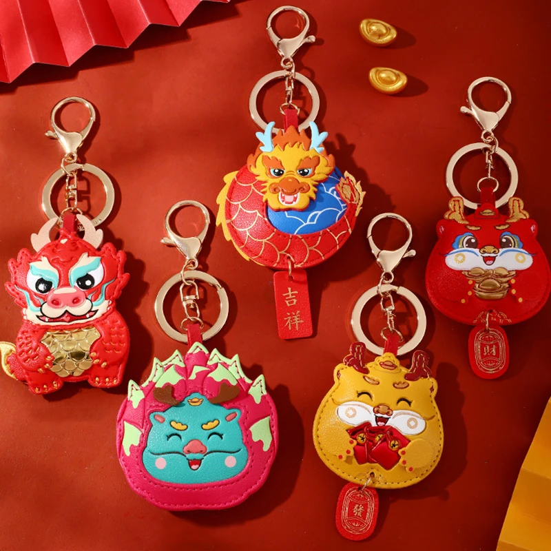 Cute Red Small Shenlong Festive Keychain Chinese Lunar Year Of The Dragon Keyring Handbang Car Hanging Accessories Lucky Gifts