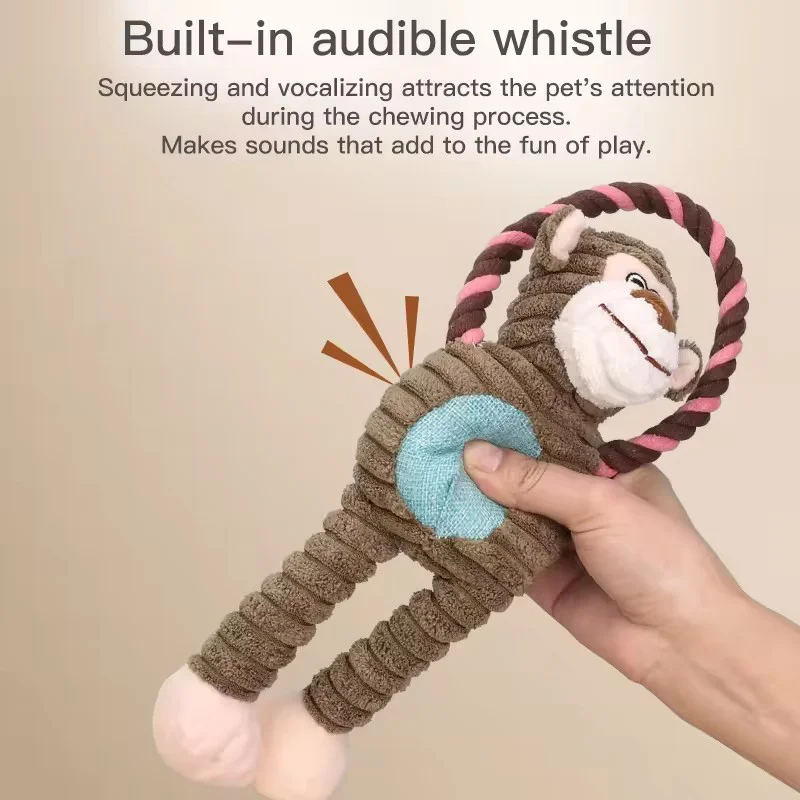 Cute Cartoon Animal Plush Pet Toy Squeaky Durable Chew Resistant Puppy Molar Interactive Play Toys Boredom Relief Dog Chewing