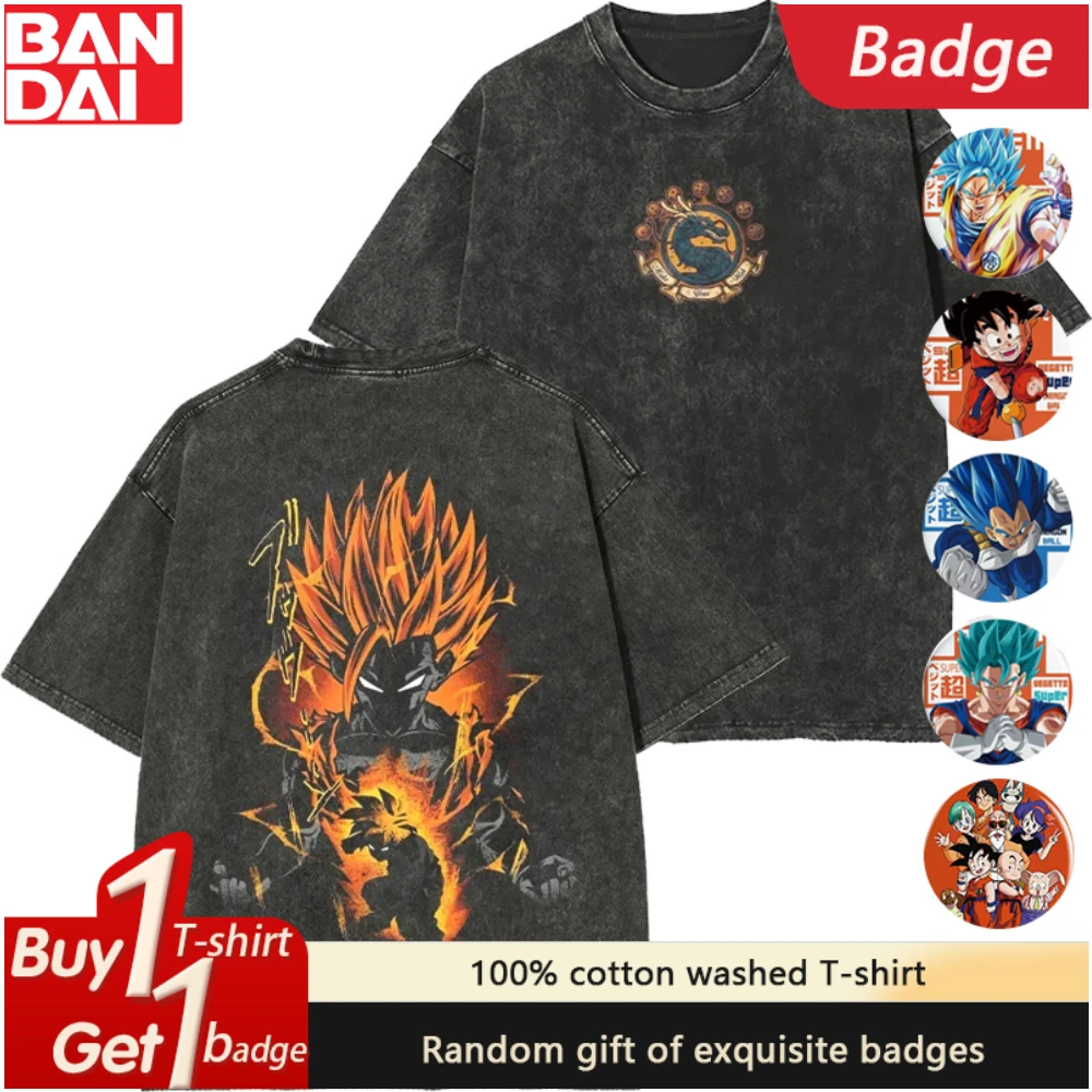 

Dragon Ball Anime Gohan Double-sided Printed Washed T-shirt Summer New Men's and Women's Cotton Loose Casual Short Sleeved Top