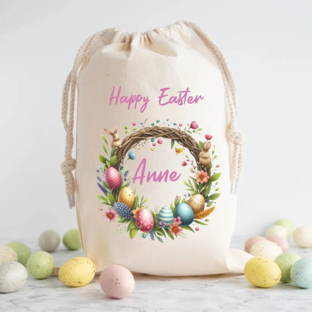 2025 30x40cm Cotton Personalised Easter Rabbit Gift Bag for Boy Girl Easter Treat Bag Sack Snacks Easter Egg Hunt Basket Bucket