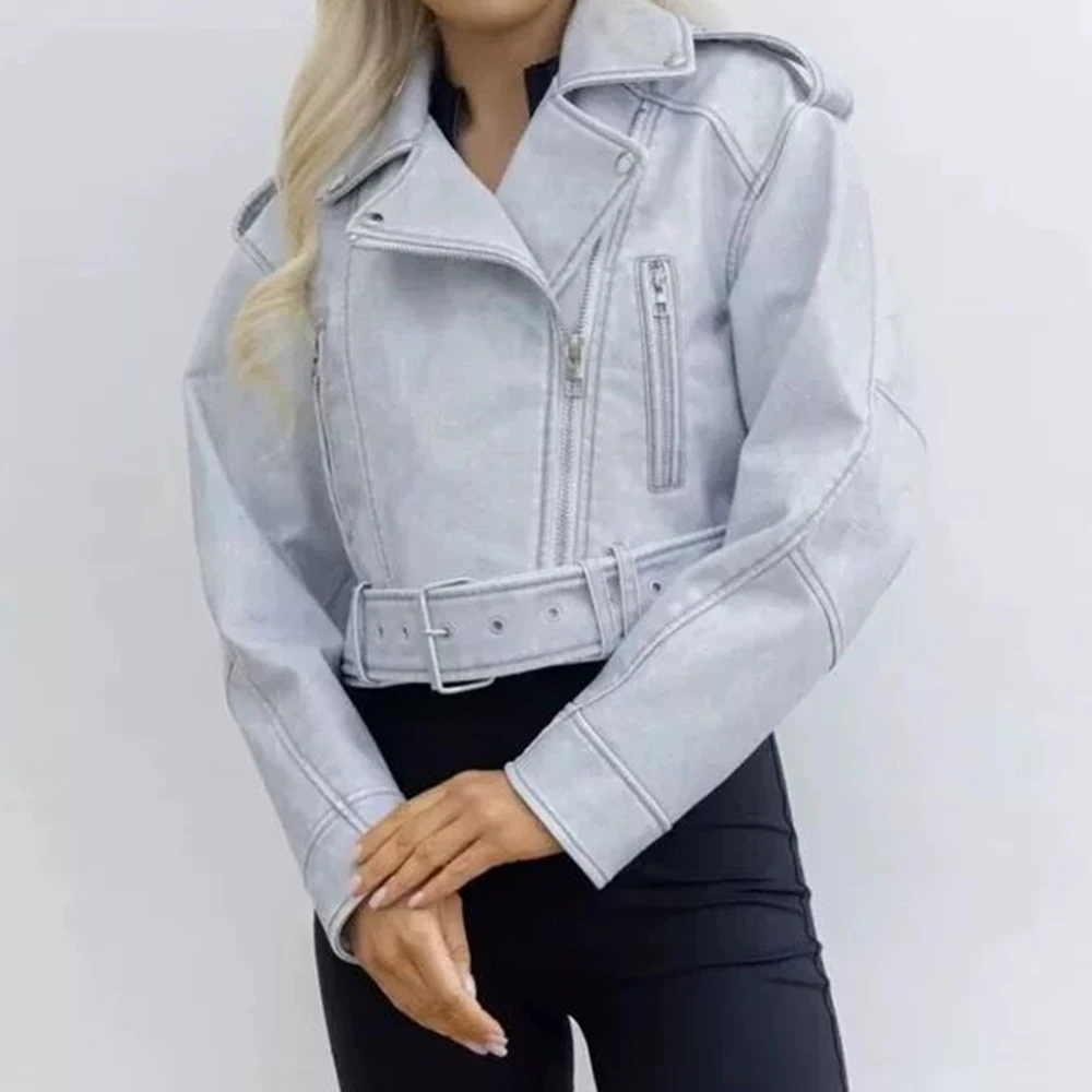 Popular locomotive leather jacket women's autumn and winter senior sense small retro  casual leather jacket top