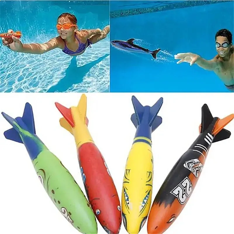 4PCS Torpedo Rocket Throwing Toy Swimming Pool Diving Games Children Underwater  Stick
