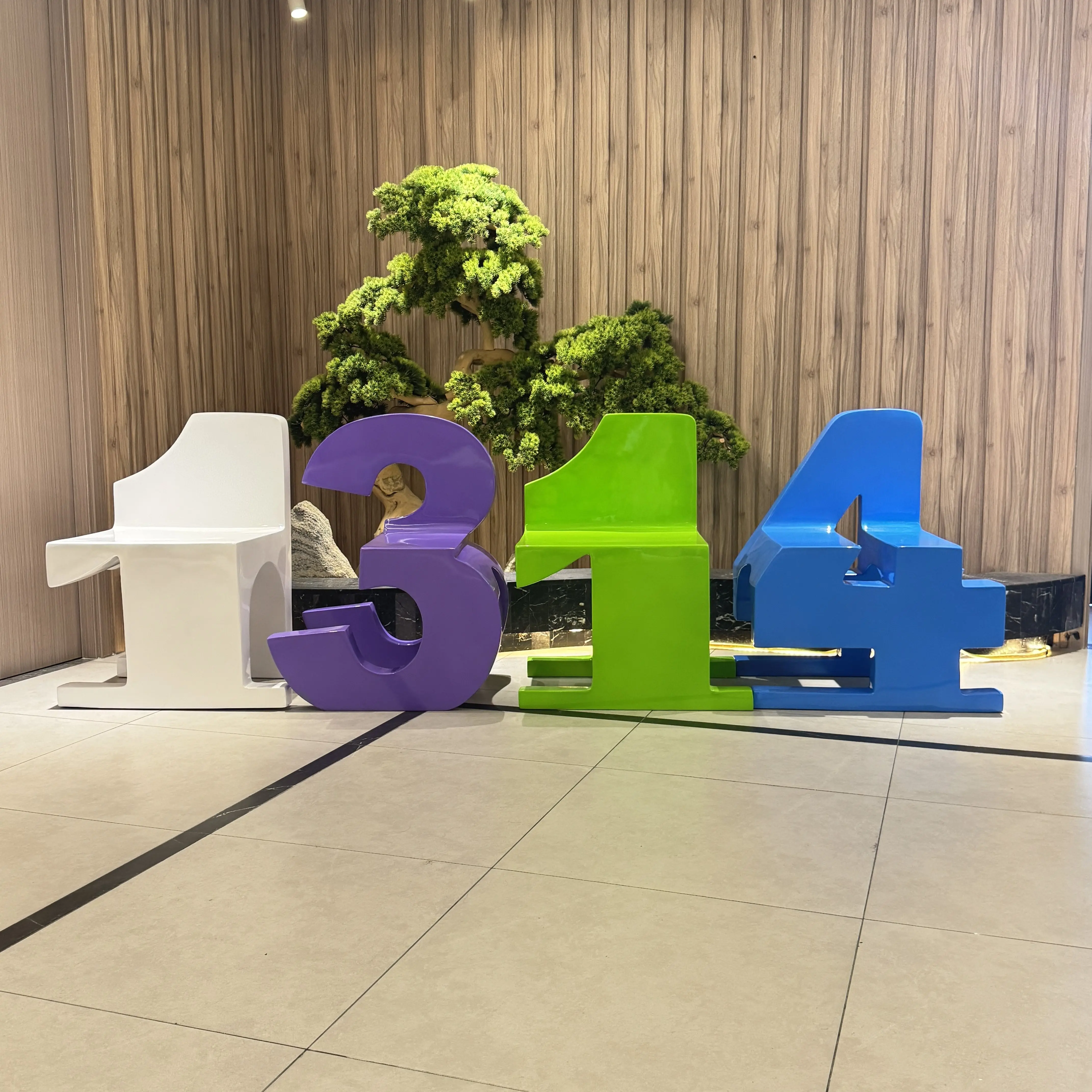 Creative Fiberglass Digital Backrest Chairs Custom-Shaped Outdoor Benches-Modern Design Custom Seater for Schools Shopping Malls