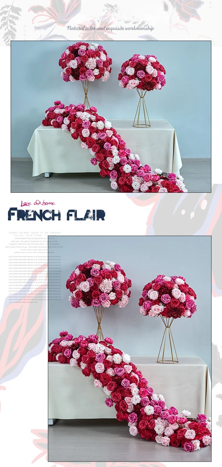 Großhandel Fuchsia Künstliche Rosenblütenkugel Hochzeitsgang-Dekoration Tisch-Mittelstück Fenster- und Ausstellungsstand Kunstblumenkugel – Detail 8