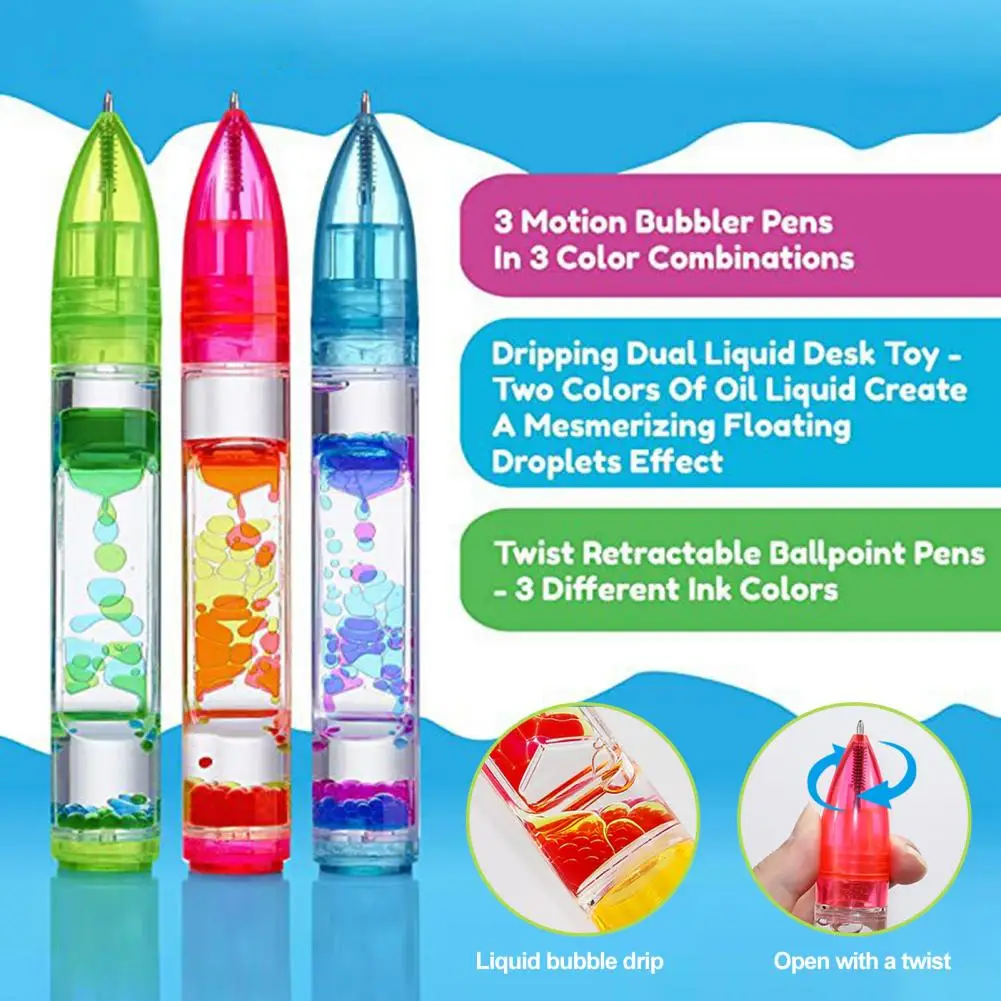 Rainbow Liquid Bubbler Pen Hourglass Reusable Bubbler Fidget Pen Liquid Motion Bubble Hourglass Ornaments Liquid Timer Decor