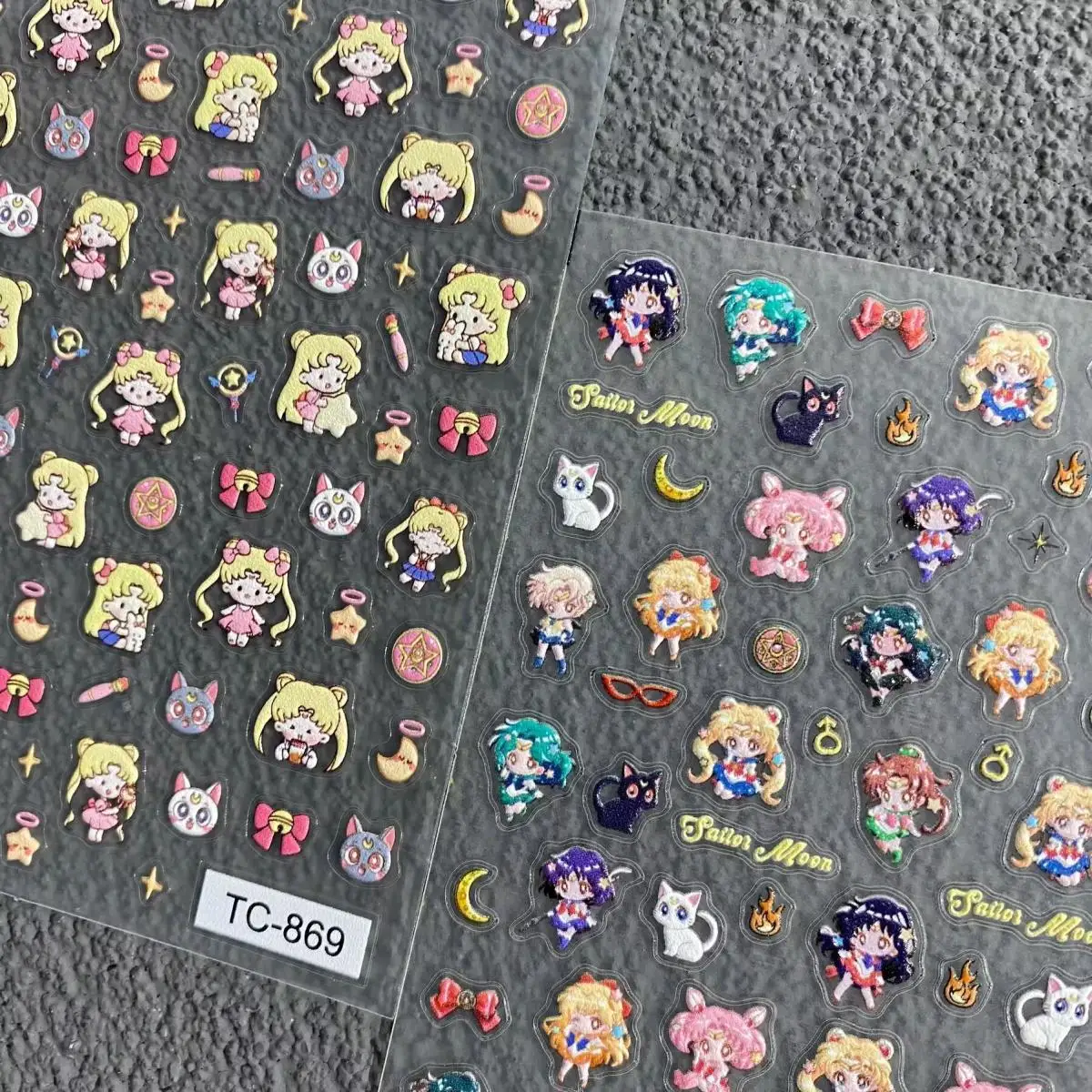 Niedliche Cartoon-Nagelaufkleber mit geprägtem Sailor Moon Tsukino Usagi, Moon Bunny, für Tagebücher, CCD-Geräte, Wasserbecher, Tablets und Nägel – Detail 2