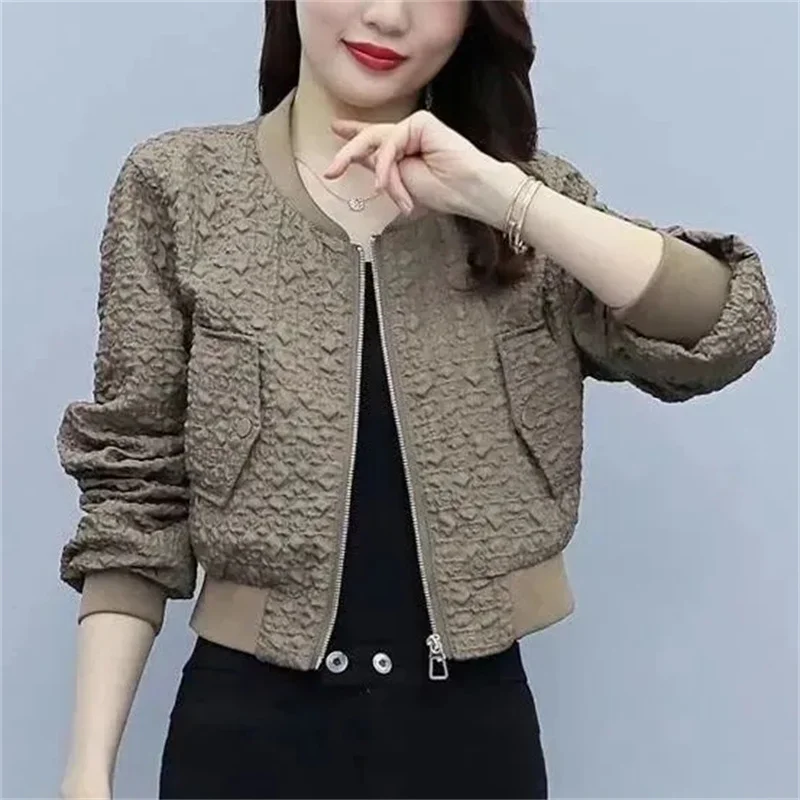 Korean Women Short Baseball Jacket Female Long Sleeved Versatile Outerwear Spring Autumn Ladies Solid Color Baseball Tops Coat