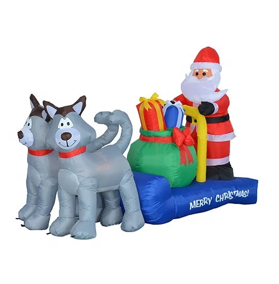 

7ft 210cm Inflatable Husky Sled with Santa Claus Indoor Outdoor Christmas Decorations Factory Wholesale