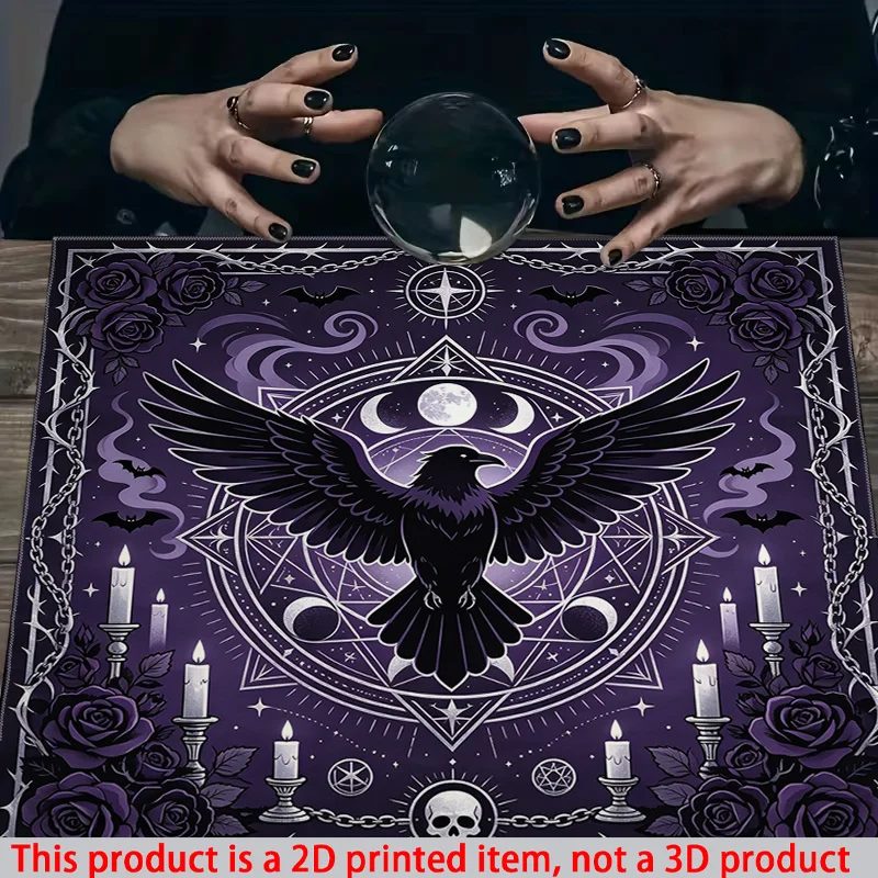 Mystic Tarot Tablecloth Occult Astrology Mat Witchy Boho Seance Reading Magic Altar Decor Purple Tapestry Table Runner Cover