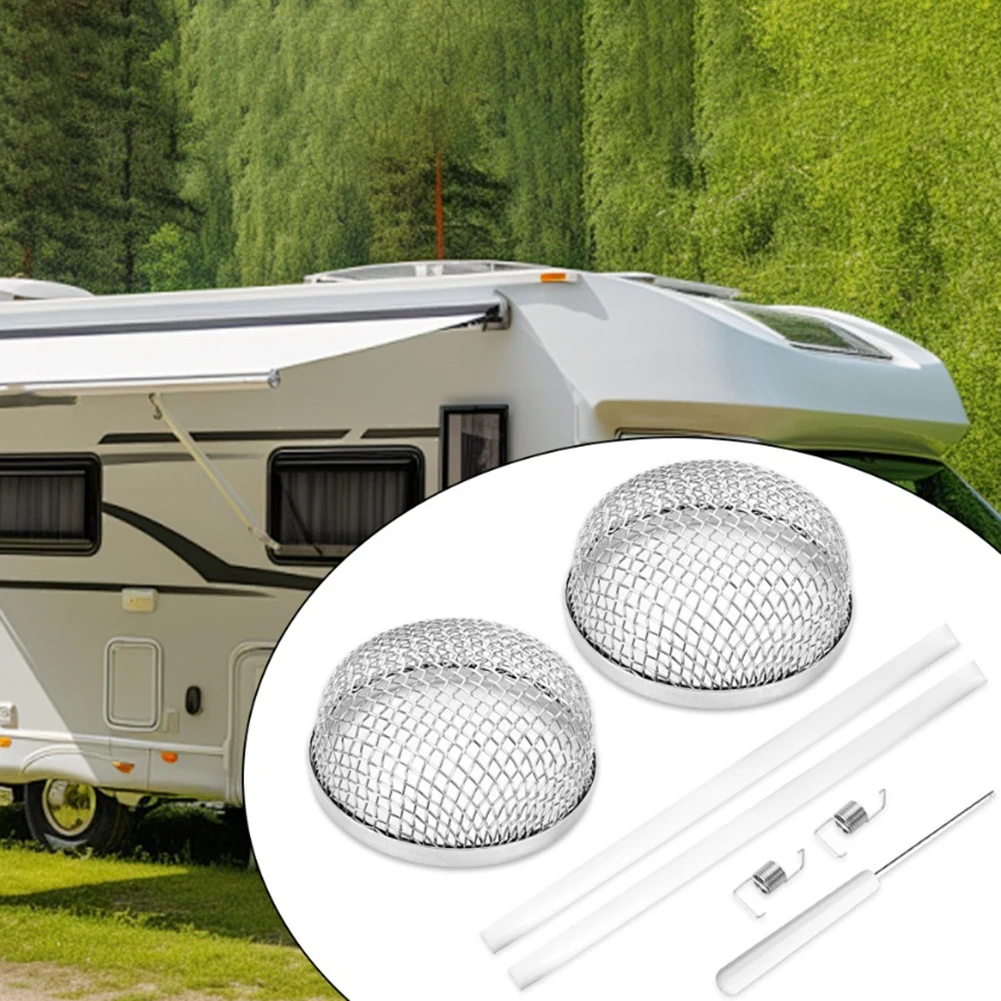 2 Pieces RV Furnace Vent Covers Stainless Steel Mesh Screens with Installation Tool and Silicone Strips for Easy Setup