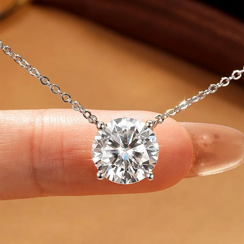 Rrjzz Solitaire D Color 4MM-11MM Moissanit-Anhänger-Halskette für Frauen, zertifizierte runde Halskette mit imitiertem Labordiamant, Schmuck – Detail 14