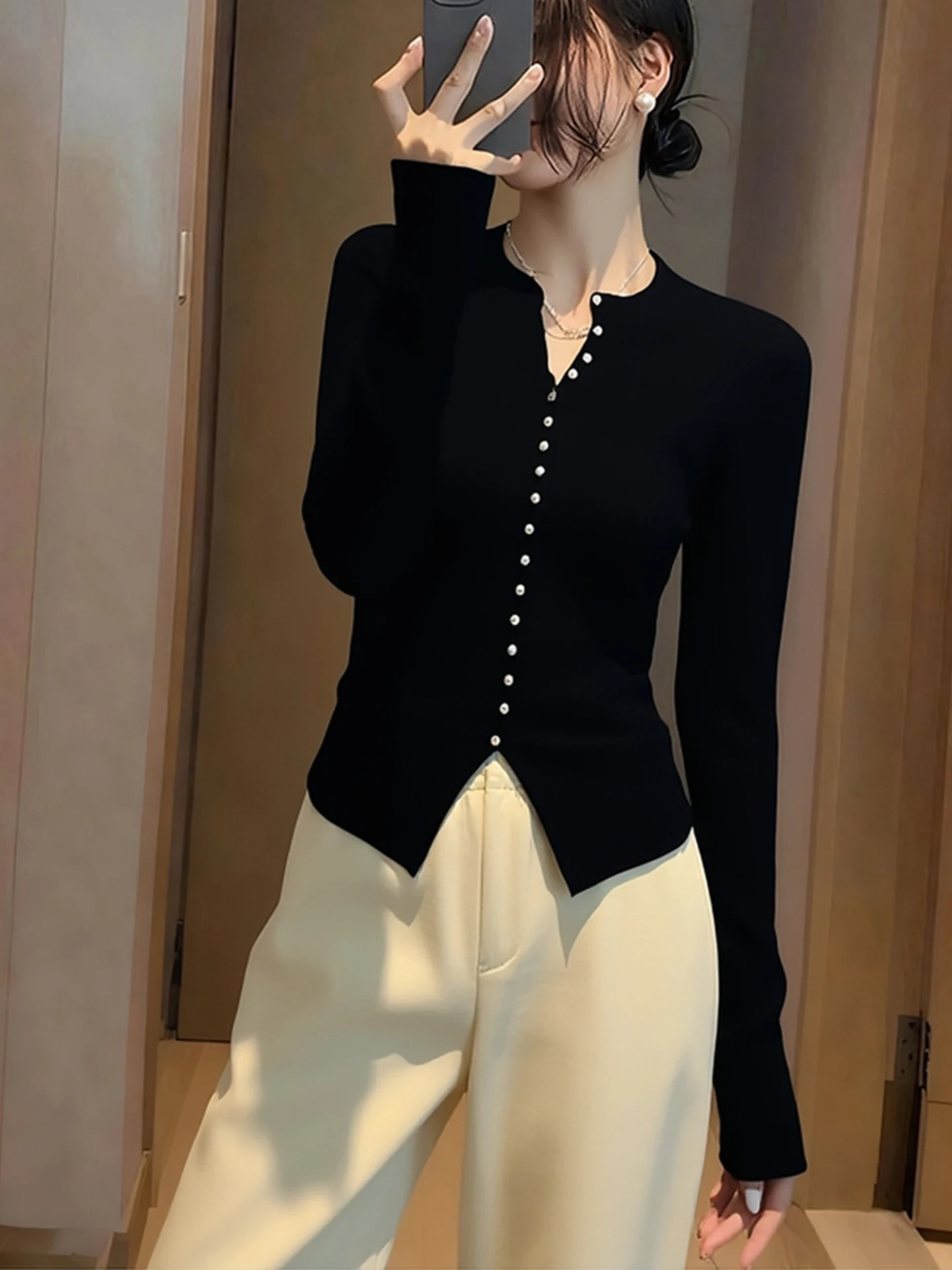 Emagrecer Soft Camere Malhas Faionable Base Layer irt Coreano Sle Commute Long Sve Button up Pure Color 2025 Winte...