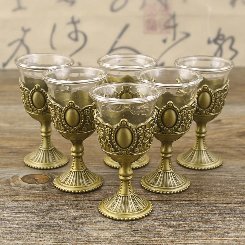 Chinese Baijiu cup set, small wine glass, one bite glass, goblet, classical wine, household small wine cup 6 pcs
