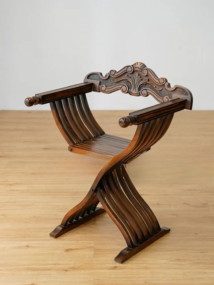 

Medieval Revival Dante Leisure Balcony Single Chair Retro Carving Art