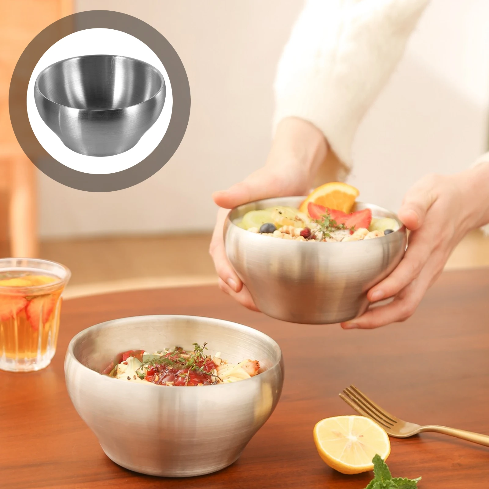 

Anti- Bowl Stainless Steel Ice Cream Bowls Rice Soup Noodle Metal Dessert Dad
