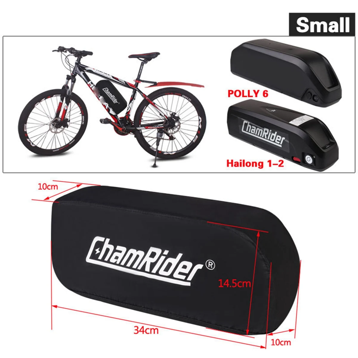 ChamRider for Hailong POLLY Ebike Battery Case Elastic Fabric Dustproof Waterproof Cover 36V 48V Electric Bike Cover,S