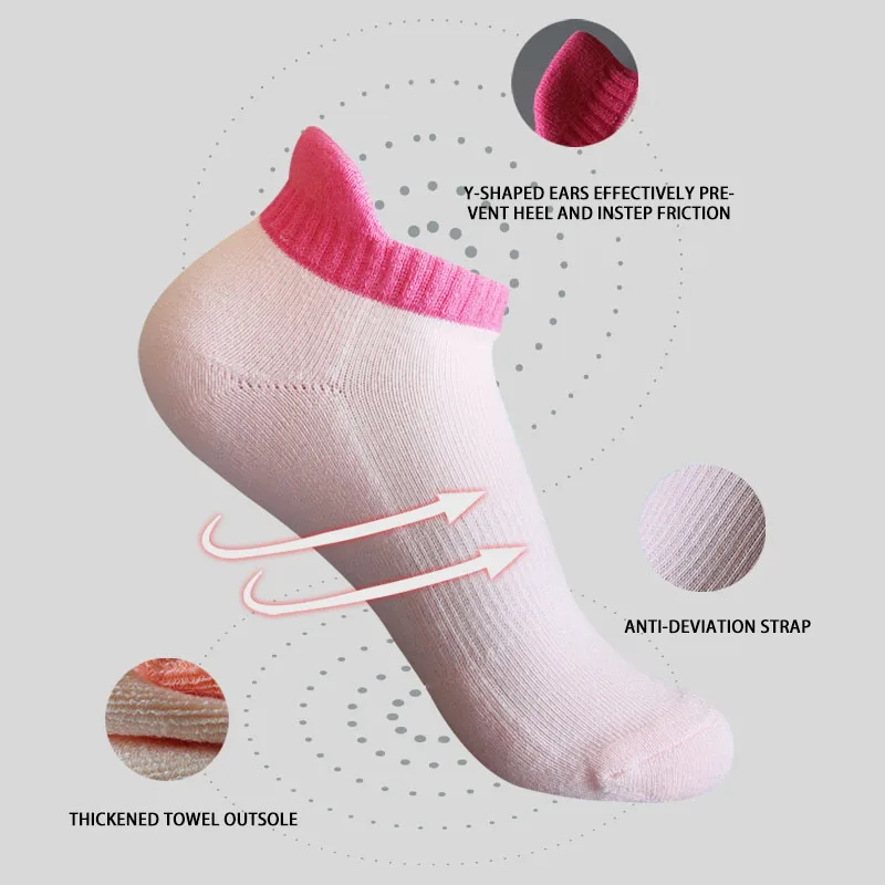 GYMIGO 5/10 Pairs Women Sport Boat Socks Thickened Towel Candy Color  Low Cut Socks Ladies Socks Running Casual Ankle Socks