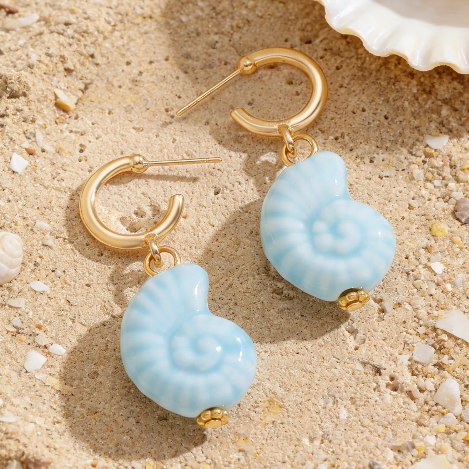 

Fashionable Candy Colored Ceramic Conch Pendant Earrings, Trendy Women's Beach Vacation Party Jewelry Accessories