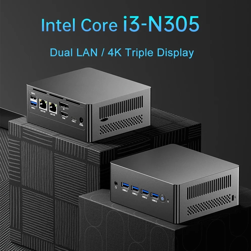 

SZBOX M9N N305 Мини-ПК i3-N305 DDR4 3200 ГГц 2280 NVME SSD Windows 11 Pro Dual LAN 4K Тройной дисплей USB 3.2 Настольный компьютер