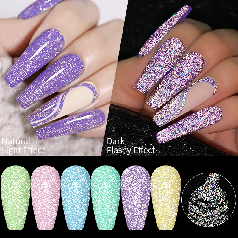 LILYCUTE 7ml Reflective Colorful Top Coat Glitter Laser Gel Nail Polish Vernis Semi Permanent Uv Gel Hybird Nail Art Esmaltes