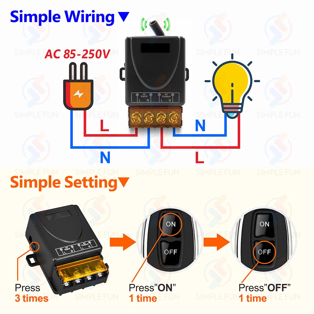 Wireless Remote Control Switch 433Mhz 110V 220V 230V 30A ,50m ON/OFF Transmitter,High Power Relay Module,for Pump Lamp Fan DIY