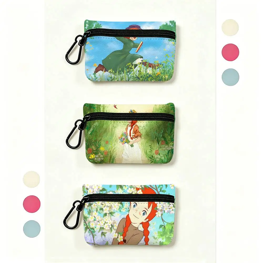 Anne of Green Gables Portable Oxford Fabric Mini Wallet Carabiner Design Small Coin Bag For Cards Keys Earphones