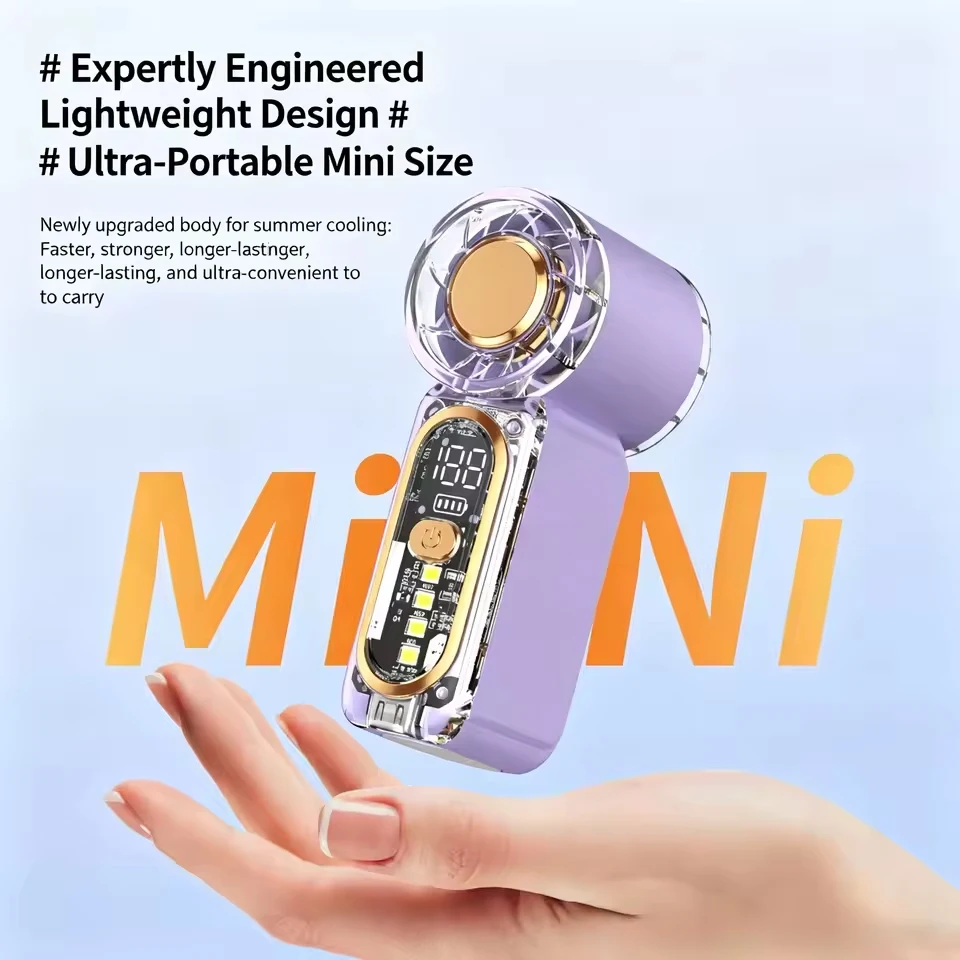 New Portable Mini Handheld Turbo Fan with LED Display Rechargeable high-speed fan dual-use for desk and outdoor Compact body - Detail 1