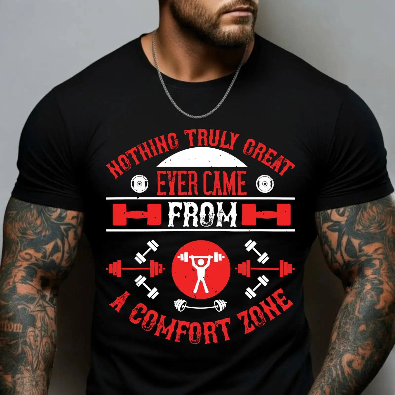 Men's Nothing Great From Comfort Zone Motivational Gym T Shirt Bodybuilding Workout  Fitness  vintage Washed designer clothes