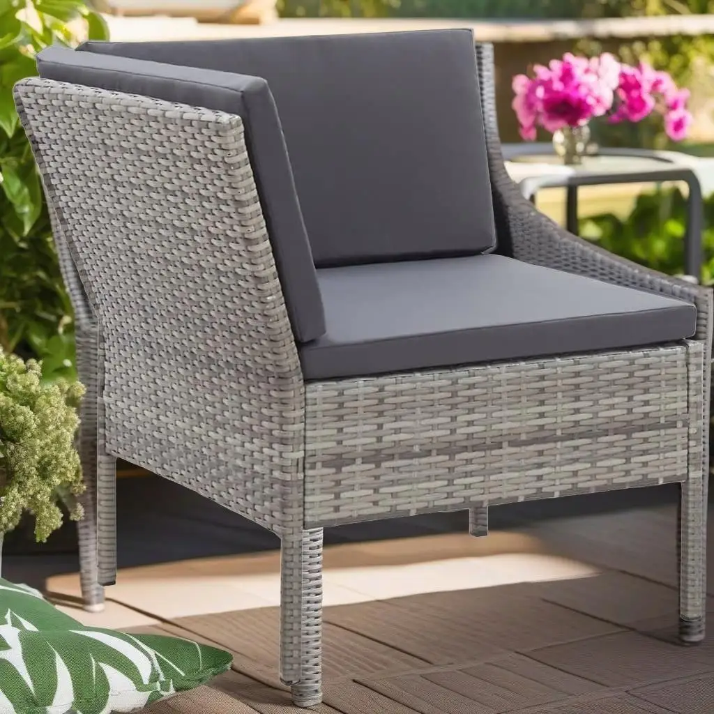 

3-Piece Gray Poly Rattan Patio Lounge Set with Cushions – Stylish Outdoor Seating