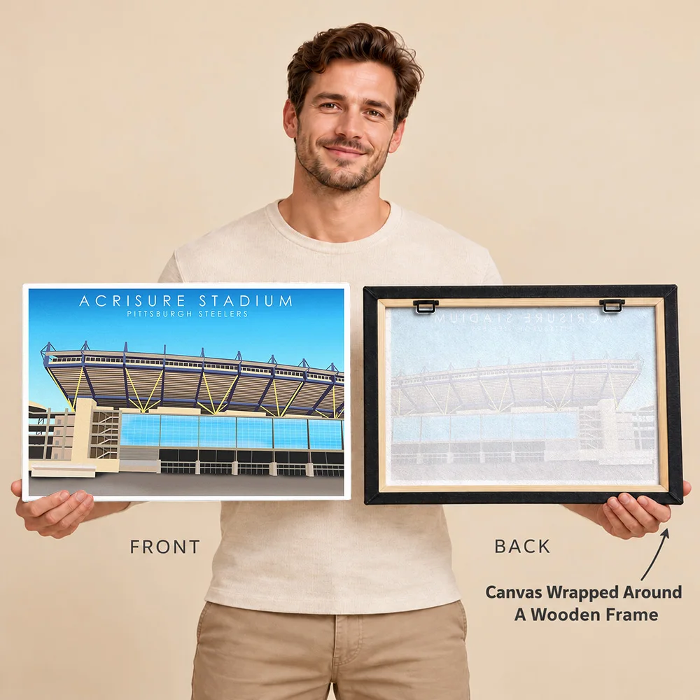 Pittsburgh Acrisure Football Stadium Wood Framed Canvas Poster Customized Photo Architectural Venue Wall Art For Sports Room