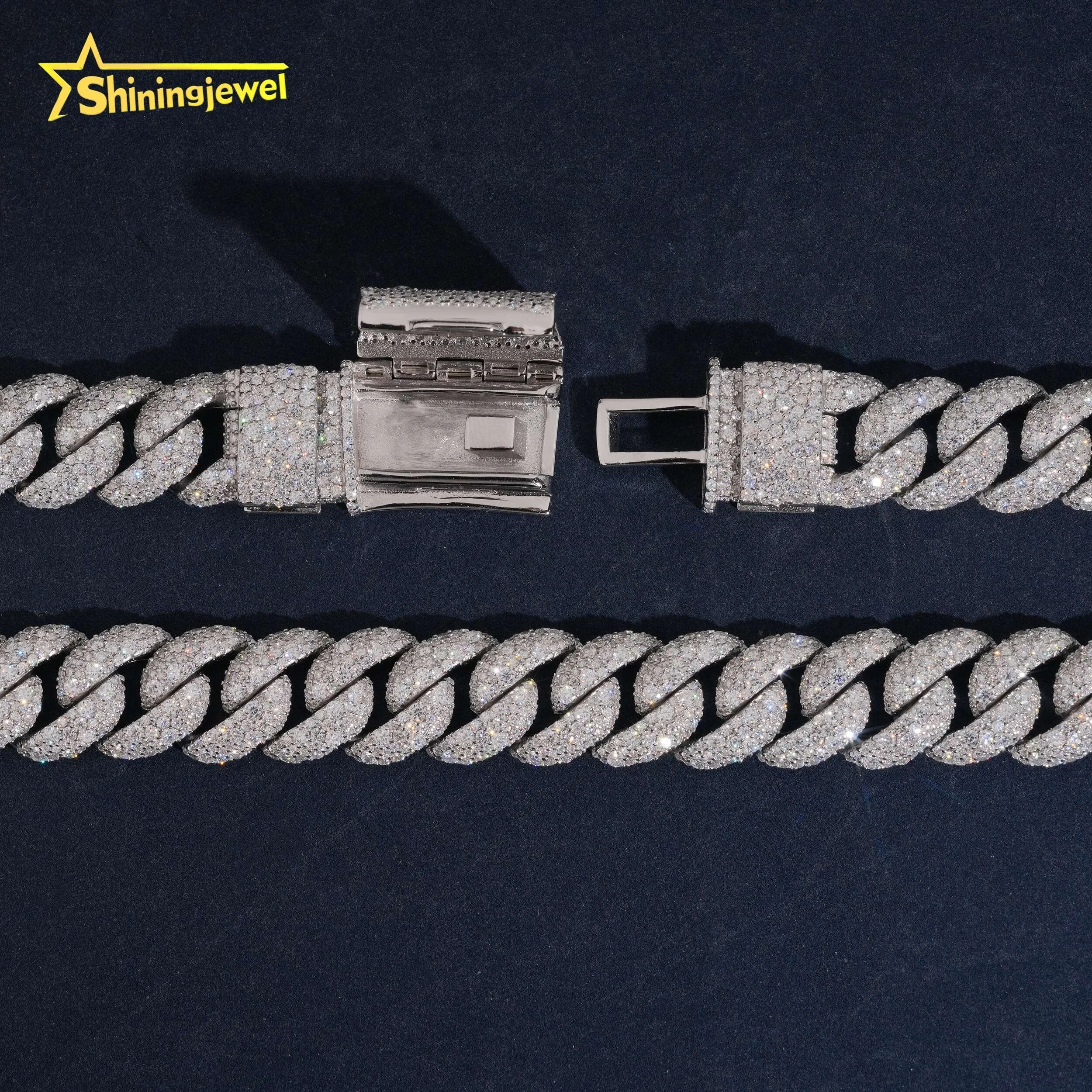 Hot Sale Fine Jewelry Top Quality 925 Silver Hip Hop Mosaic Set 15mm Moissanite Cuban Link Chain Necklaces...