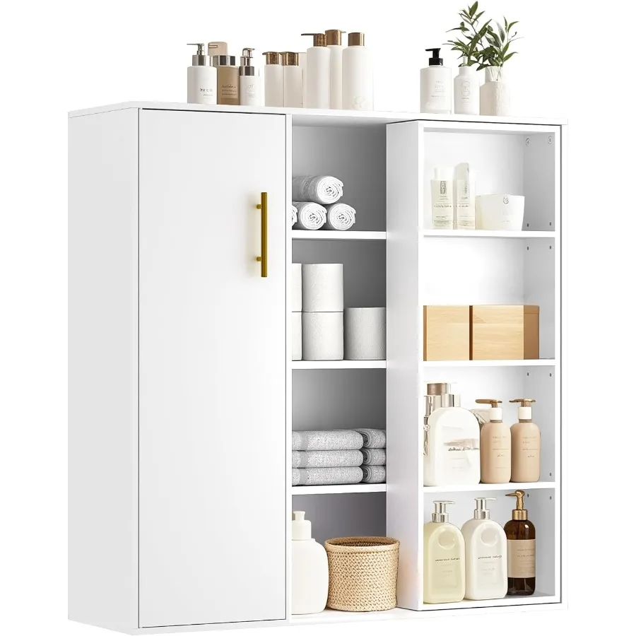 4-stufiger Bodenschrank für Küche und Speisekammer mit Tür und verstellbaren Regalen, freistehend für Eingangsbereich, Wohnzimmer, Badezimmer 35,4