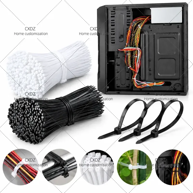 100pcs Nylon Cable Ties 4x150mm Black White Wire Management Straps for Computer Case Host Back Cable Storage Belt Organizer