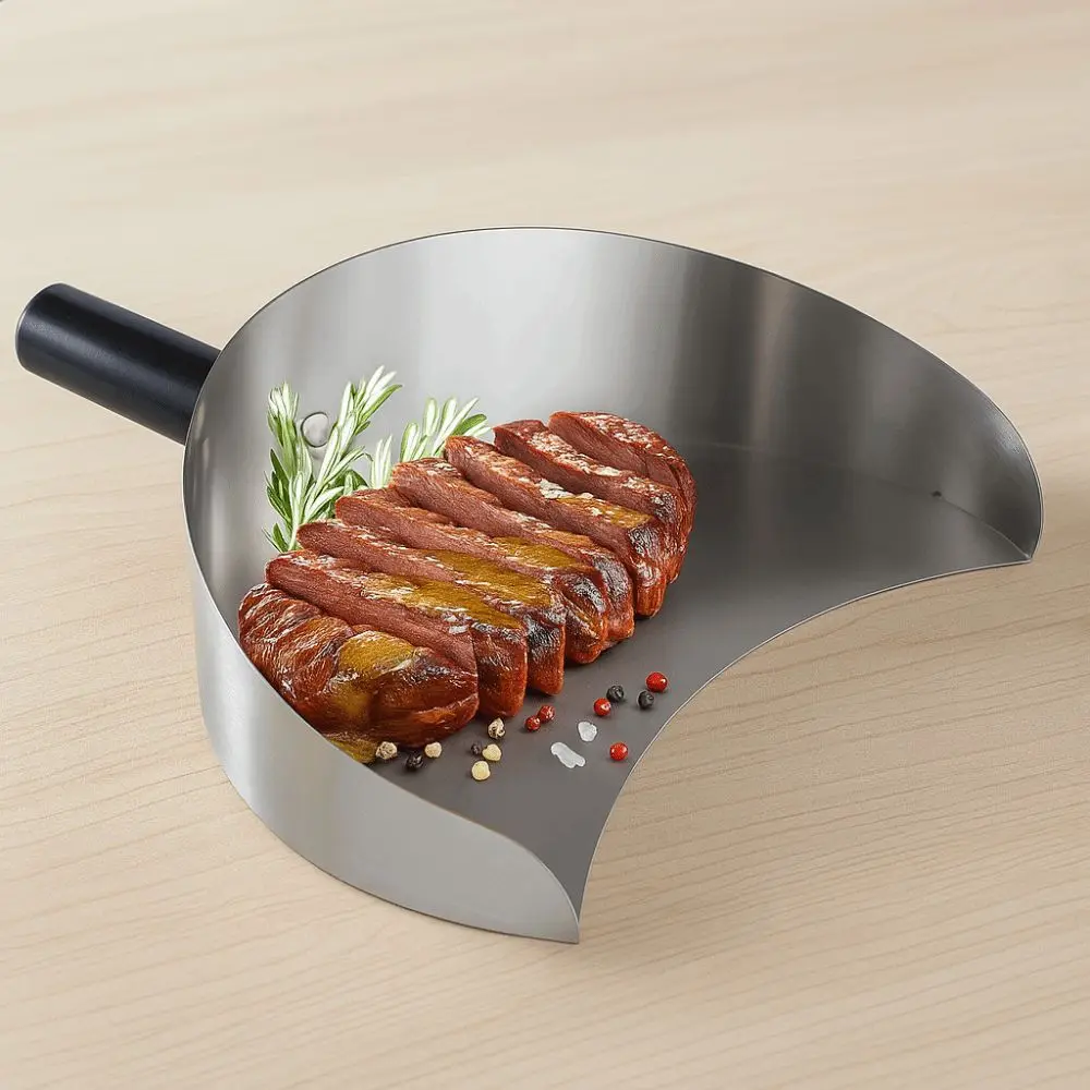 Crescent Shape Barbecue Shovel Stainless Steel Handheld Kebab Doner Shovel Rust-proof Anti-scalding Handle Meat Catcher Outdoor