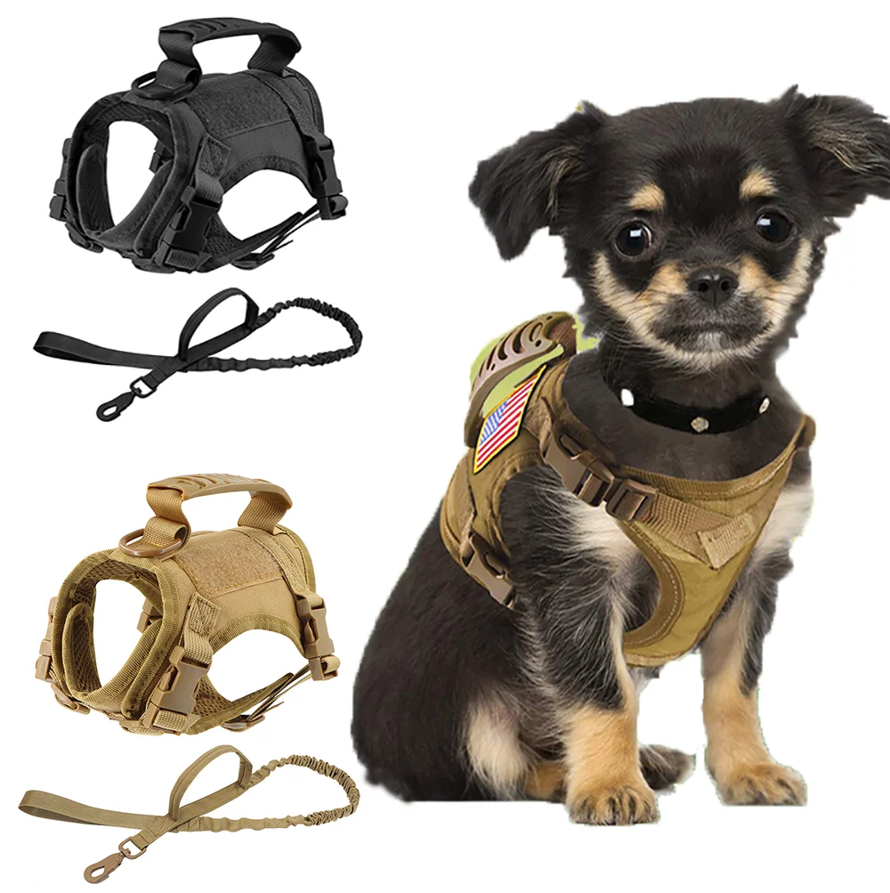 Tactical Small Dog Cat Puppy Harness Training Leash Adjustable Pet Vest Harness Soft Mesh With Control Handle for Large Cat