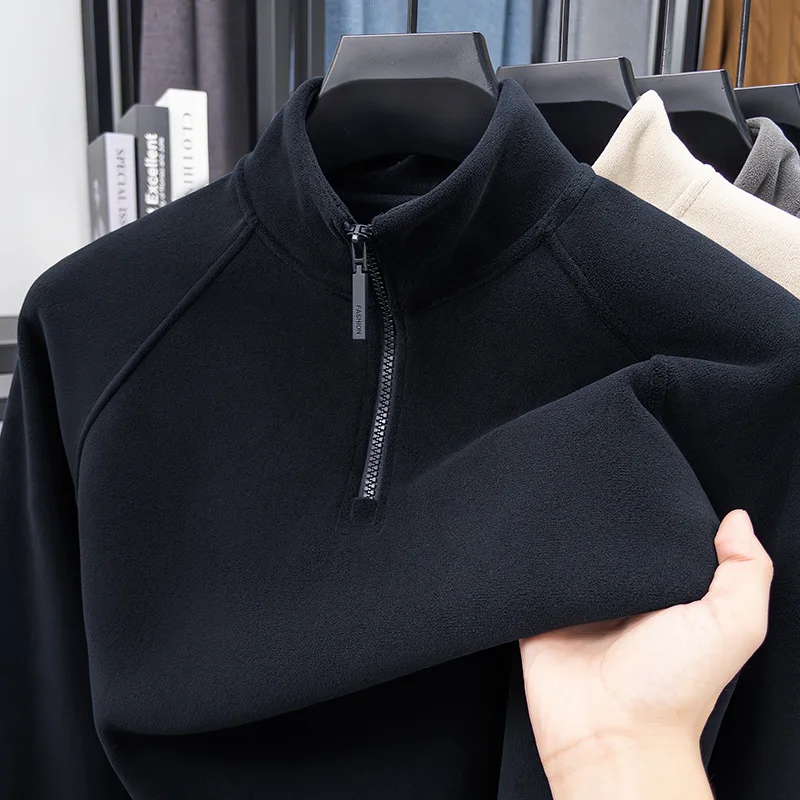 

Double-Sided Thermal Base Shirt Men, Half-Zip Winter Warm Stand Collar Long Sleeve T-Shirt, Casual Versatile Sweatshirt For Men