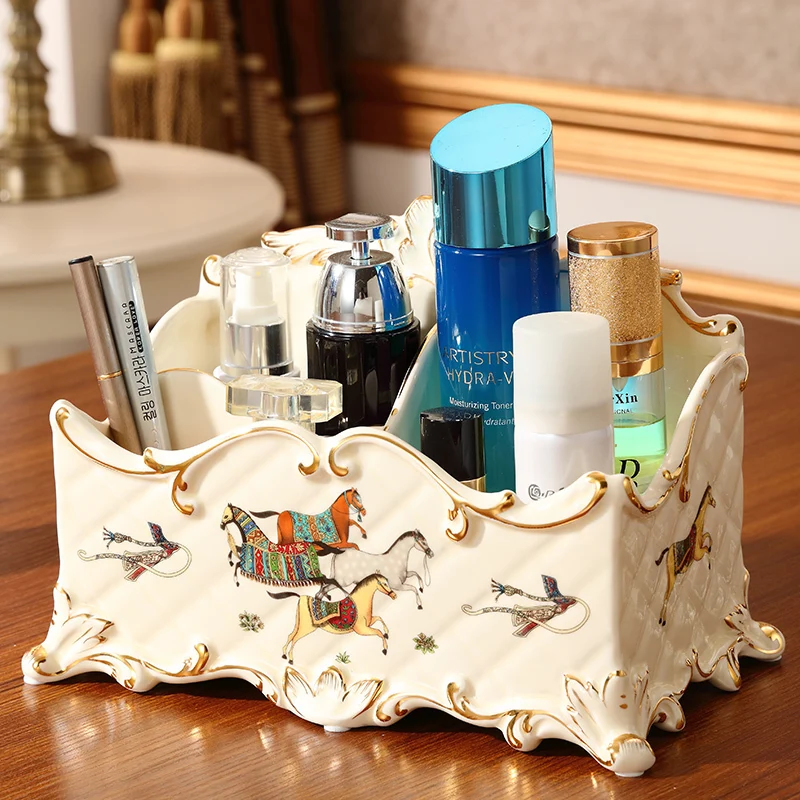 

European creative cosmetics storage box Multifunctional desktop debris sorting box Living room remote control Mobile phone stora