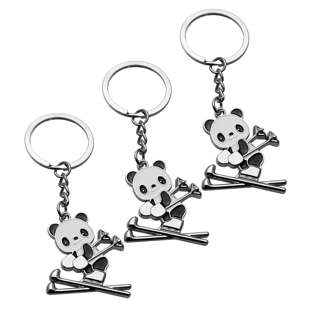 

3pcs Panda Skiing Keychain Creative Design Cute Cartoon Ring Decorative Pendant Zinc Alloy Durable for Bag Keys
